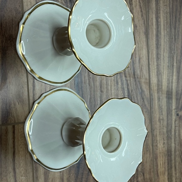 LENOX pair of Symphony Candle Holders, Ivory Gold Trim, Lenox Candlesticks - Picture 7 of 7